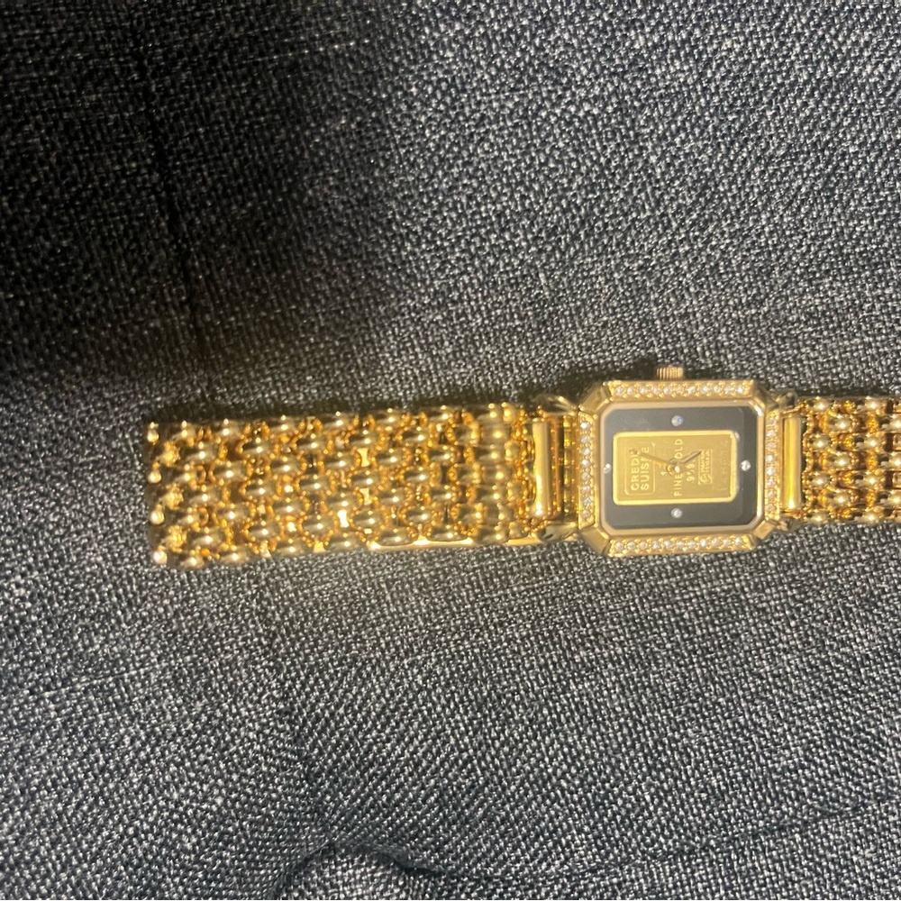 Gold and Black Watch with Diamond Accents - Picture 2 of 2